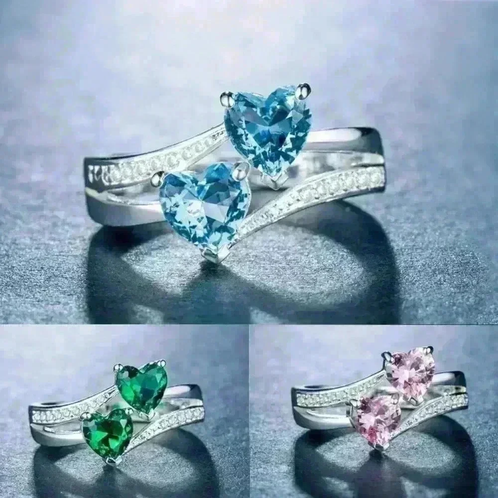 💝925 Silver Plated Sea Blue Heart Cut Emerald Exquisite Ring, GPMB1526